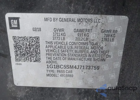 2018 Chevrolet Cruze Ls Auto z USA, uszkodzony, nr VIN 1G1BC5SM4J7173759